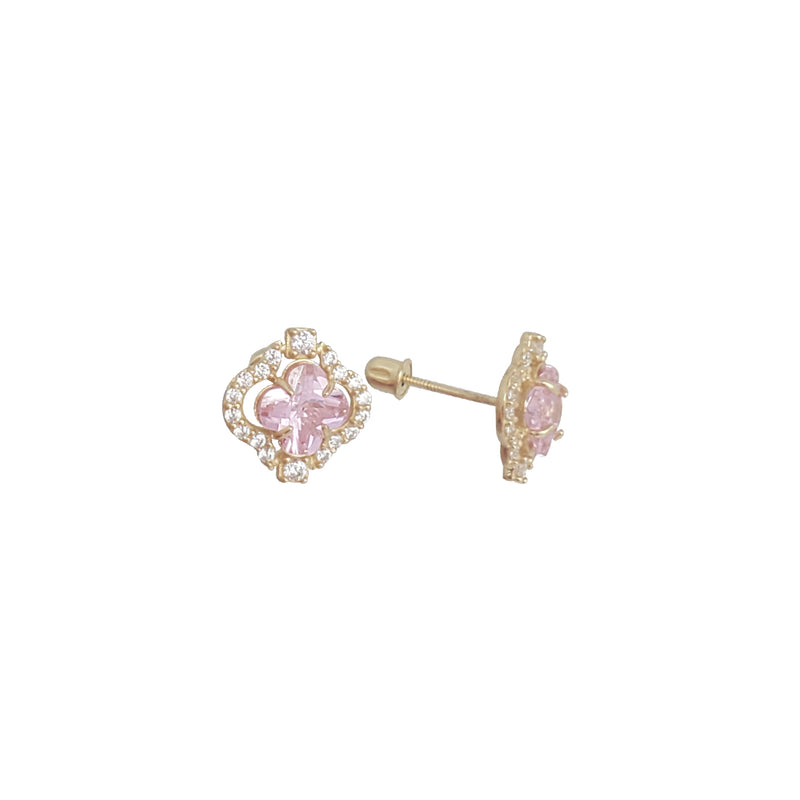 Colorful Four-Leaves Floral Stud Earrings (14K)