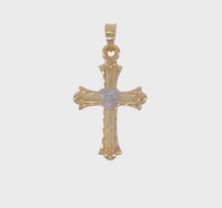 Diamond Embedded Heart Fleur de Lis Cross Pendant (14K)