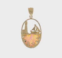 Lighthouse and Sailboat Opal Oval Pendant (14K)