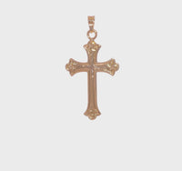 Scroll Patterned Fleur de Lis Cross Pendant (14K)