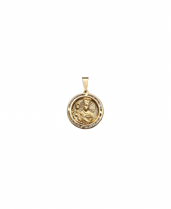 Zirconia Saint Barbara Round Medallion (14K)