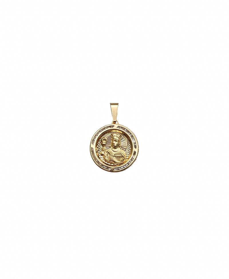 Zirconia Saint Barbara Round Medallion (14K)