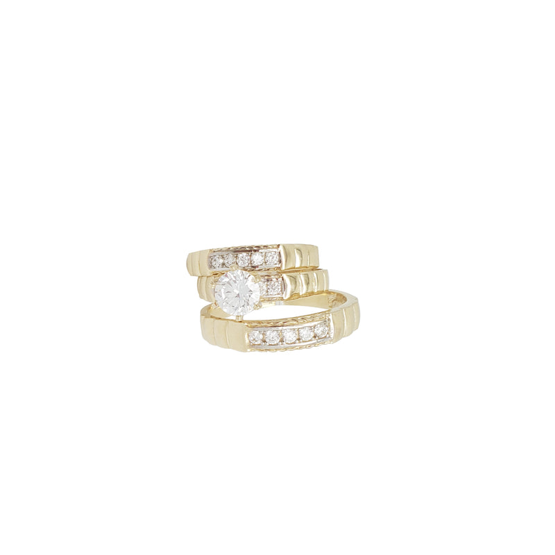 Round Cut Ribbed Engagement Wedding Set (14K)