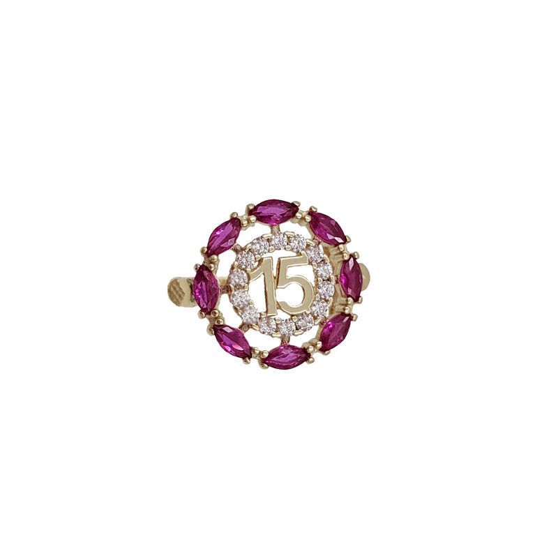 Marquise-Cut Color Gemstone 15 Years Ring (14K)