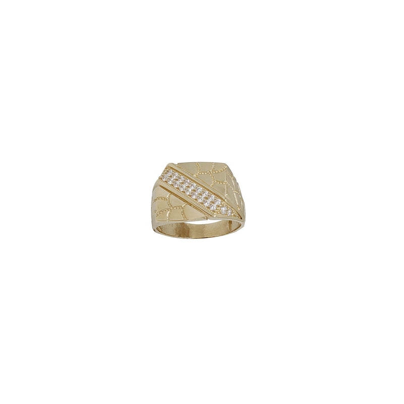 Cubic Zirconia Ridged Nugget Signet Ring (10K)