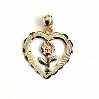 Tri-Color Rose & Heart Shape Pendant (14K)