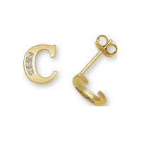 CZ Initial C Letters Stud Earrings (14K)