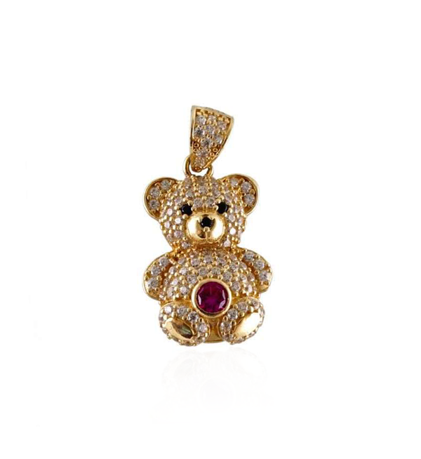 Cubic Zirconia Teddy Bear Pendant (14K)