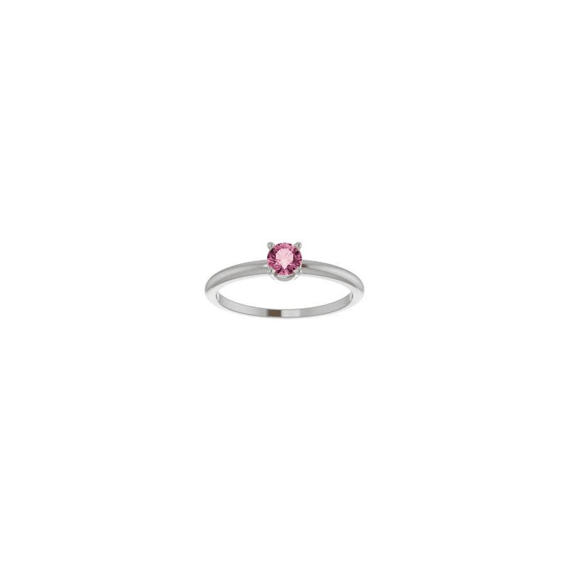 4 mm Round Natural Pink Tourmaline Solitaire Ring (Silver) front - Popular Jewelry - New York