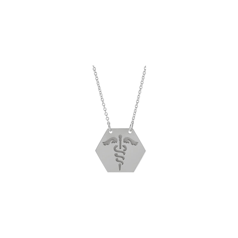 Caduceus Medical Identification Hexagon Necklace (Silver) front - Popular Jewelry - New York