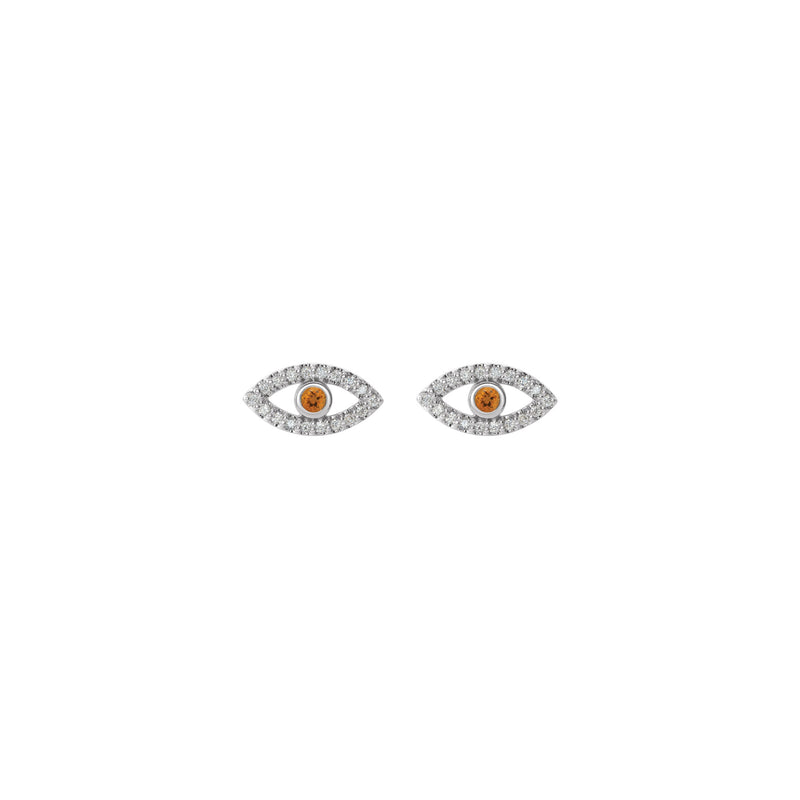 Citrine and White Sapphire Evil Eye Stud Earrings (Silver) front - Popular Jewelry - New York