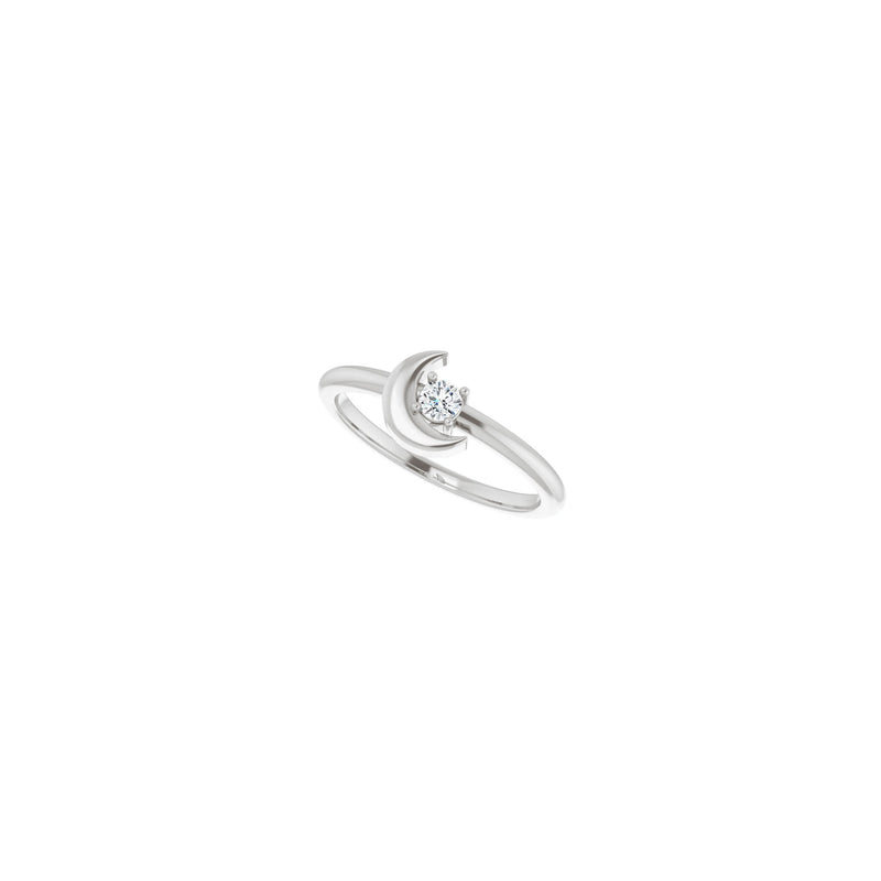 Crescent Moon with Natural Round Diamond Ring (Silver) diagonal - Popular Jewelry - New York