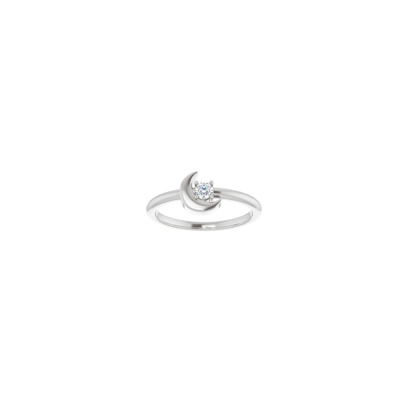 Crescent Moon with Natural Round Diamond Ring (Silver) front - Popular Jewelry - New York