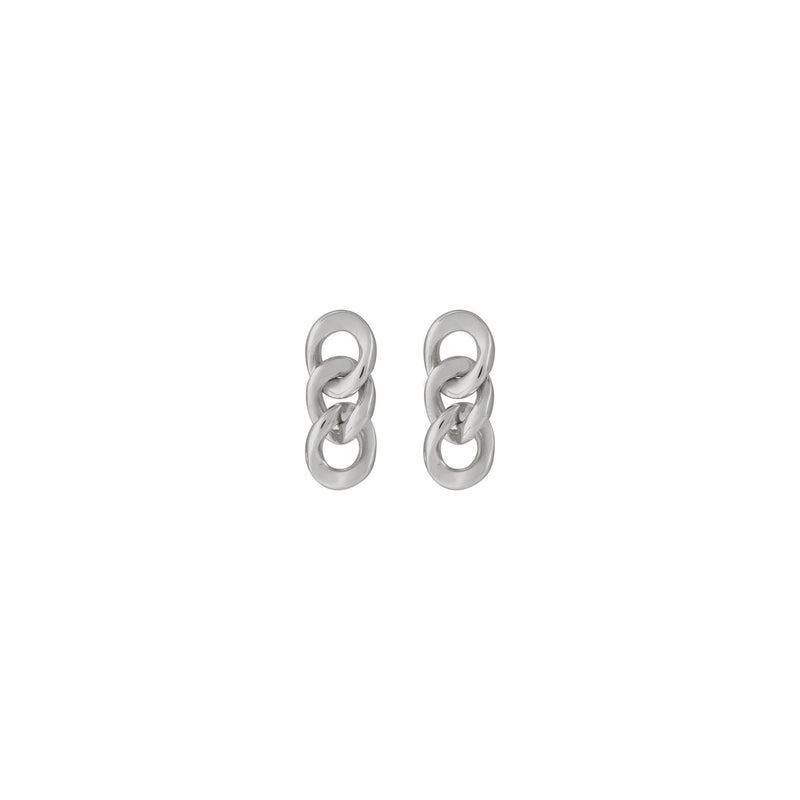 Curb Chain Link Earrings (Silver) front - Popular Jewelry - New York