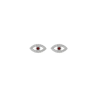 Mozambique Garnet and White Sapphire Evil Eye Stud Earrings (Silver) front - Popular Jewelry - New York