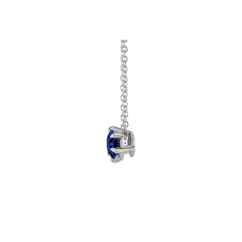 Natural Blue Sapphire Solitaire Claw Necklace (Silver) side - Popular Jewelry - New York