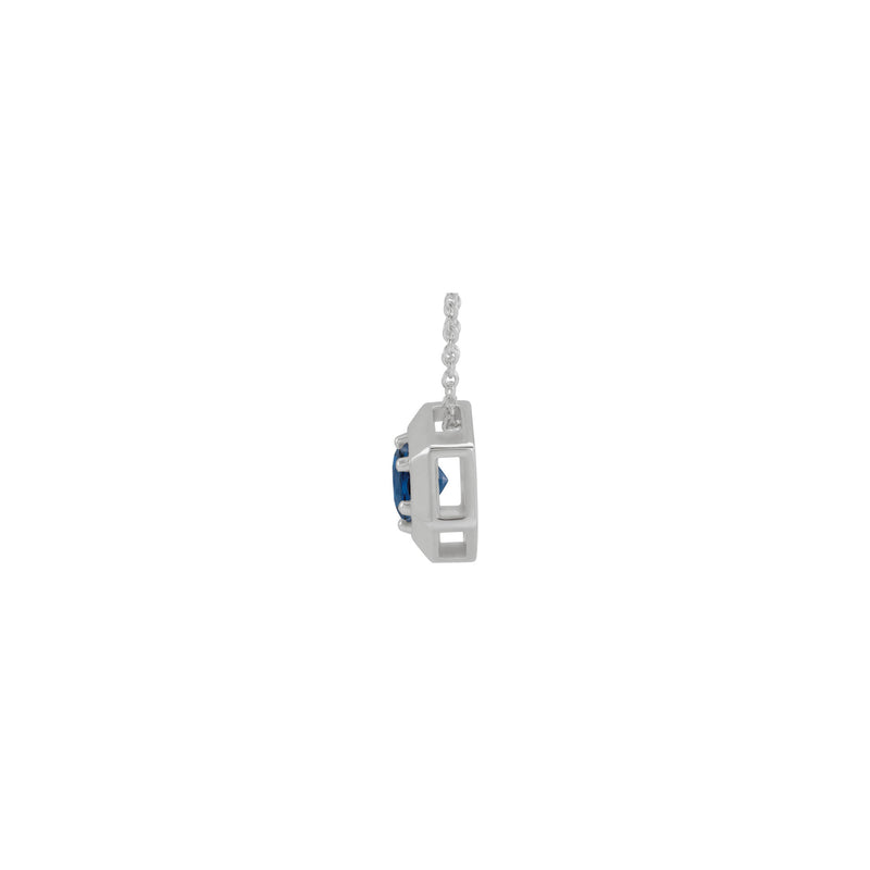 Natural Blue Sapphire Solitaire Hexagon Necklace (Silver) side - Popular Jewelry - New York