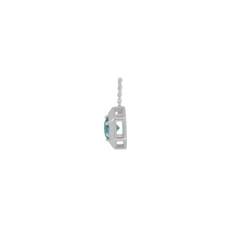 Natural Blue Zircon Solitaire Hexagon Necklace (Silver) side - Popular Jewelry - New York