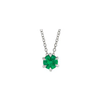 Natural Emerald Solitaire Claw Prong Necklace (Silver) front - Popular Jewelry - New York