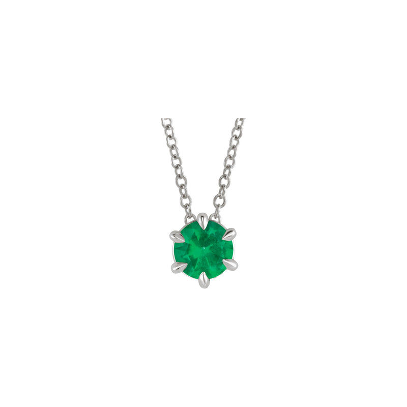 Natural Emerald Solitaire Claw Prong Necklace (Silver) front - Popular Jewelry - New York