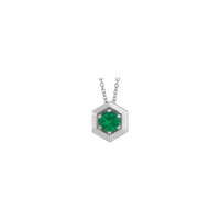 Natural Emerald Solitaire Hexagon Necklace (Silver) front - Popular Jewelry - New York