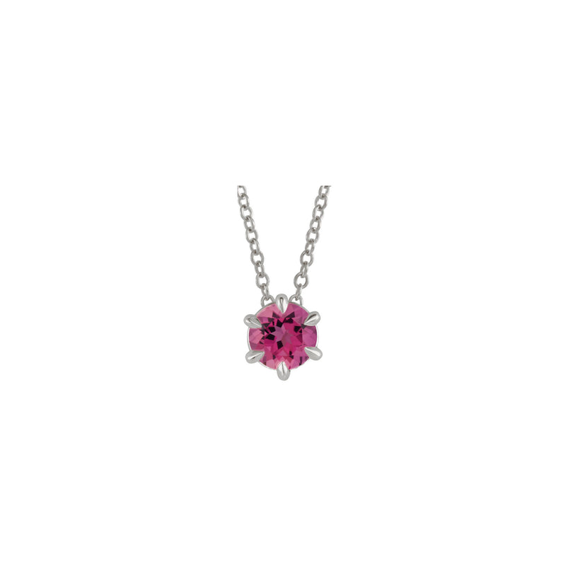 Natural Pink Tourmaline Solitaire Claw Necklace (Silver) front - Popular Jewelry - New York