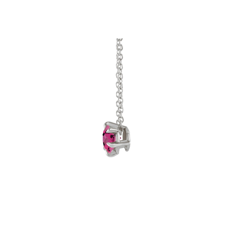 Natural Pink Tourmaline Solitaire Claw Necklace (Silver) side - Popular Jewelry - New York