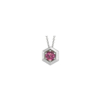 Natural Pink Tourmaline Solitaire Hexagon Necklace (Silver) front - Popular Jewelry - New York