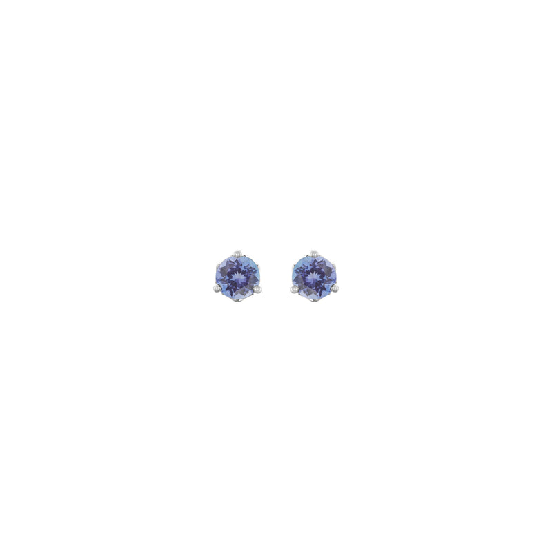 Natural Round Tanzanite Stud Earrings (Silver) front - Popular Jewelry - New York