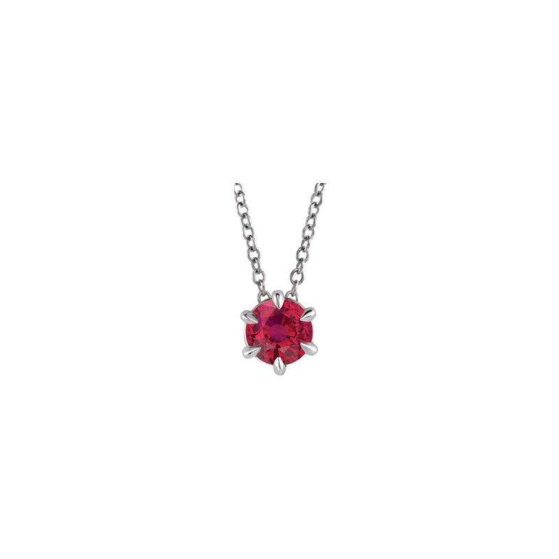 Natural Ruby Solitaire Claw Necklace (Silver) front - Popular Jewelry - New York