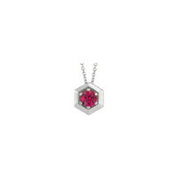 Natural Ruby Solitaire Hexagon Necklace (Silver) front - Popular Jewelry - New York