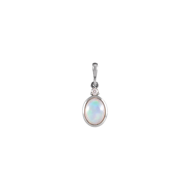 Oval Ethiopian Opal and Diamond Oval Pendant (Silver) front - Popular Jewelry - New York