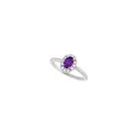 Oval Natural Amethyst with Diamond French-Set Halo Ring (Silver) diagonal - Popular Jewelry - New York