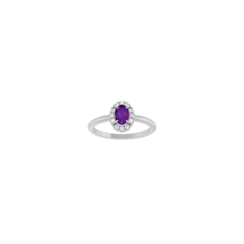 Oval Natural Amethyst with Diamond French-Set Halo Ring (Silver) front - Popular Jewelry - New York