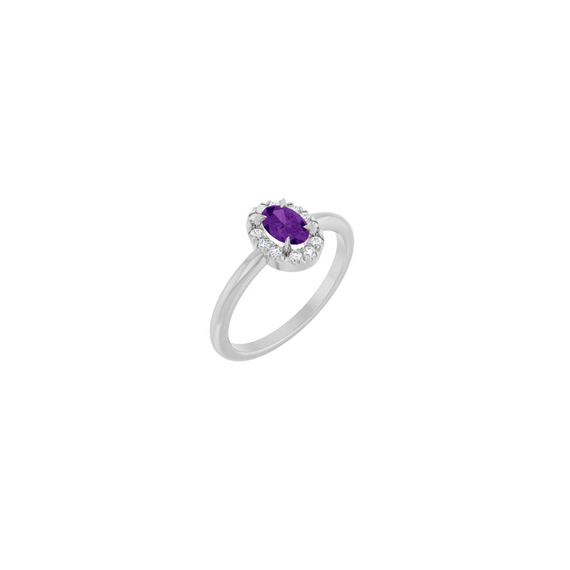 Oval Natural Amethyst with Diamond French-Set Halo Ring (Silver) main - Popular Jewelry - New York