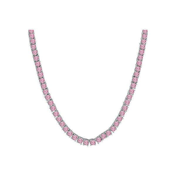 Pink Cubic Zirconia Tennis Necklace/Chain (Silver) Popular Jewelry - New York