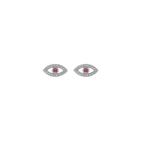 Pink Tourmaline and White Sapphire Evil Eye Stud Earrings (Silver) front - Popular Jewelry - New York