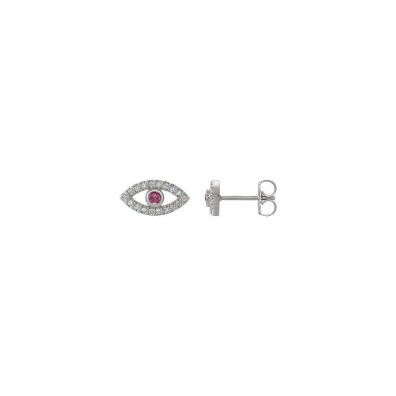 Pink Tourmaline and White Sapphire Evil Eye Stud Earrings (Silver) main - Popular Jewelry - New York