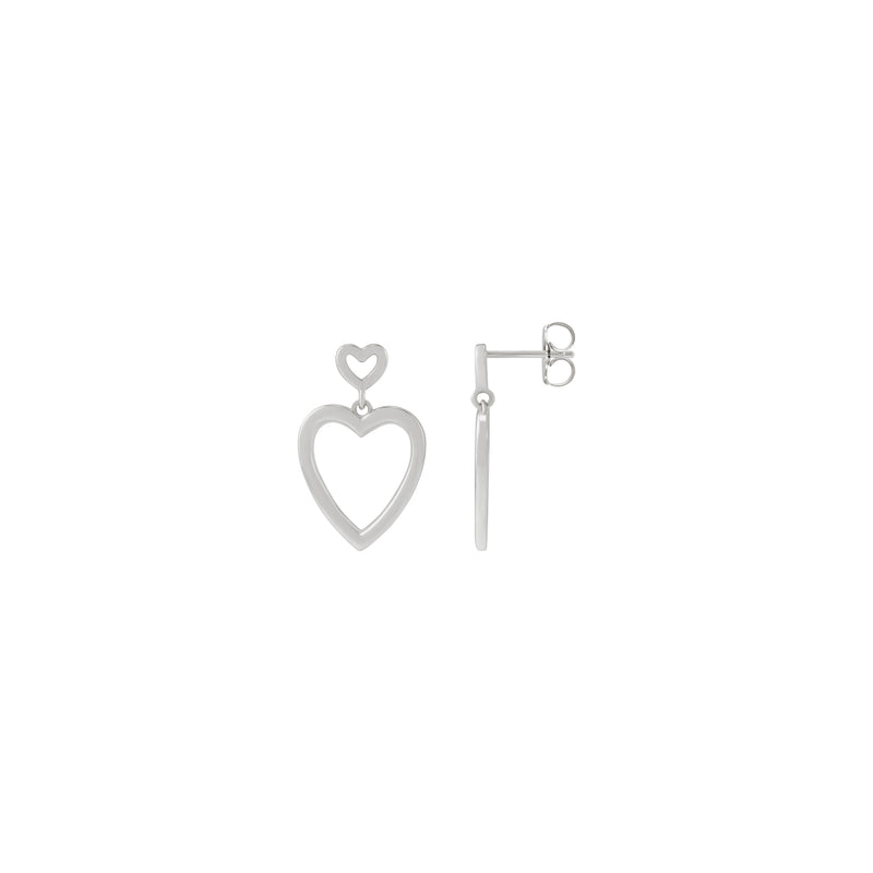 Small and Large Heart Outline Dangle Earrings (Silver) main - Popular Jewelry - New York