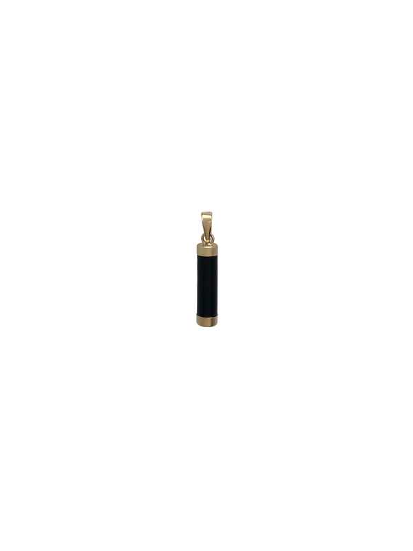 Black Jade Cylinder Charm Pendant (14K)