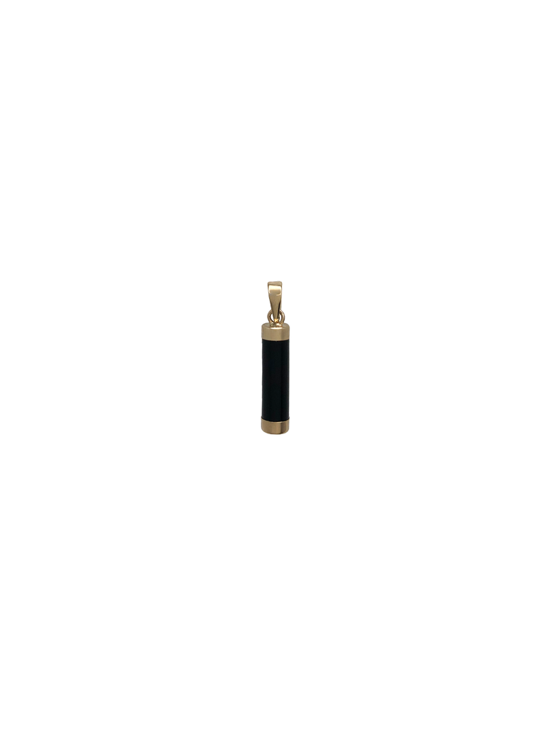 Black Jade Cylinder Charm Pendant (14K)