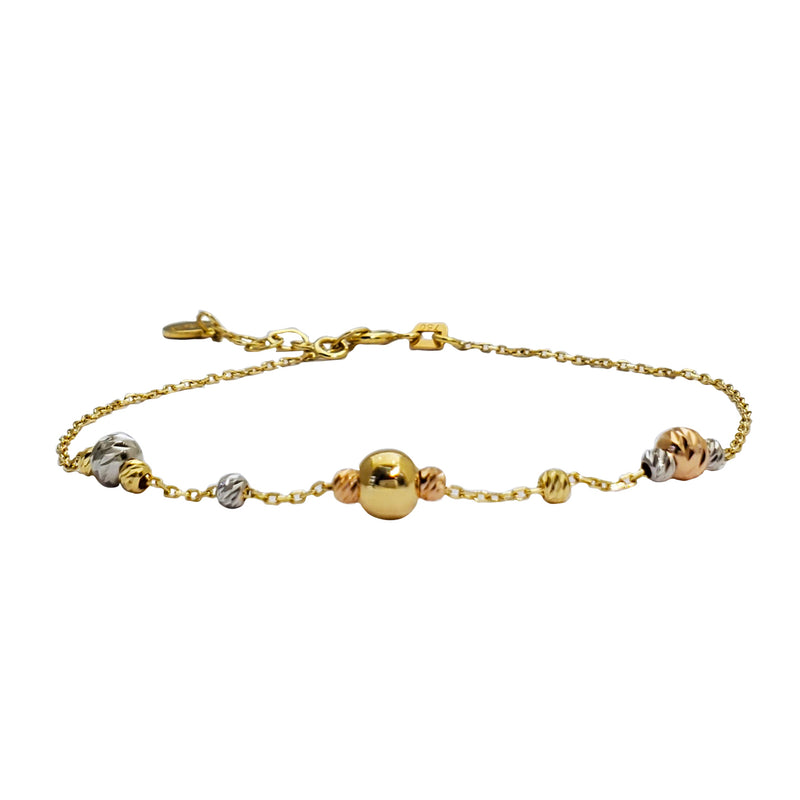 Tricolor Diamond-Cut Truffle Bead Bracelet (18K)