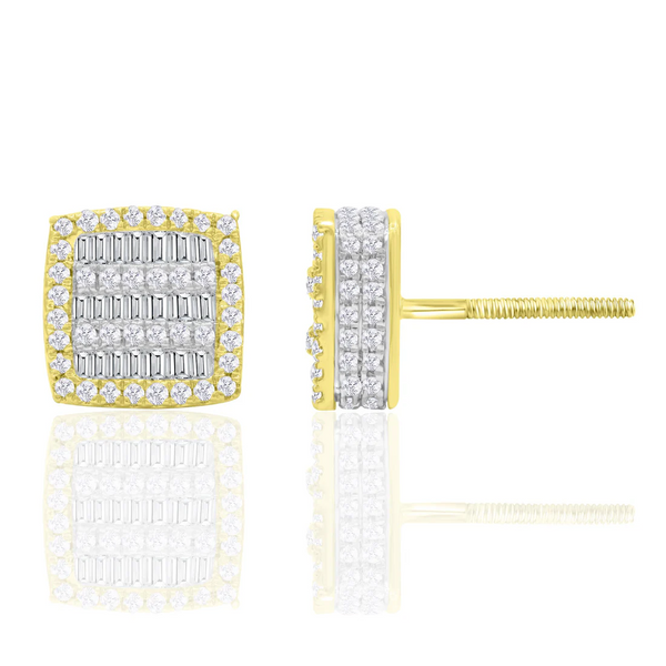 Diamond Baguette Square Stud Earrings (14K)