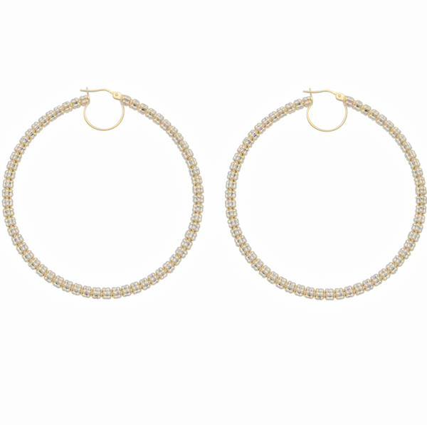 Two-Tone Iced Round Hoop Earring (14K)