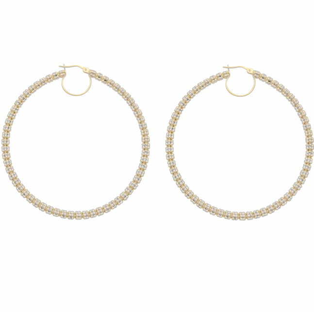 Two-Tone Iced Round Hoop Earring (14K)