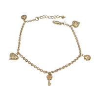 Diamond-Cut Heart & Key Charms Bracelet (14K)