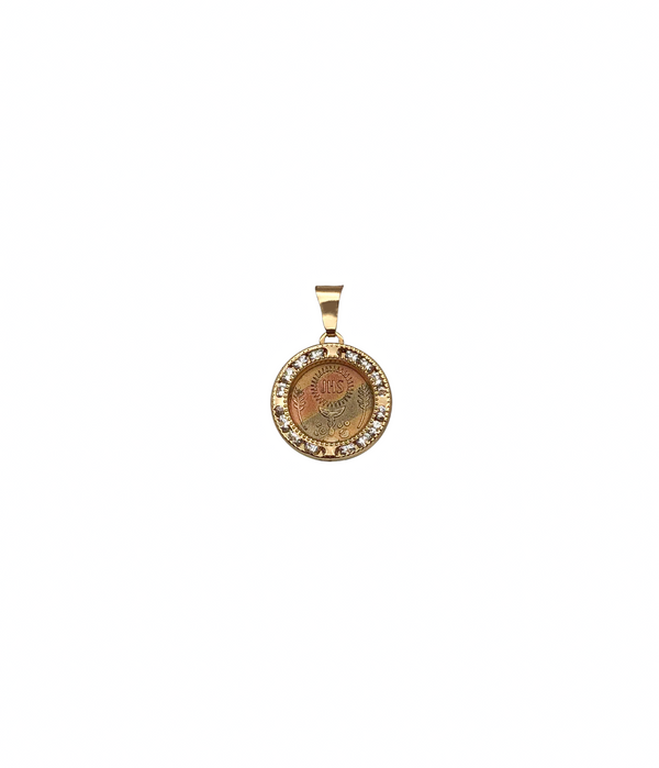 Zirconia Medallion First Communion Pendant (14K)