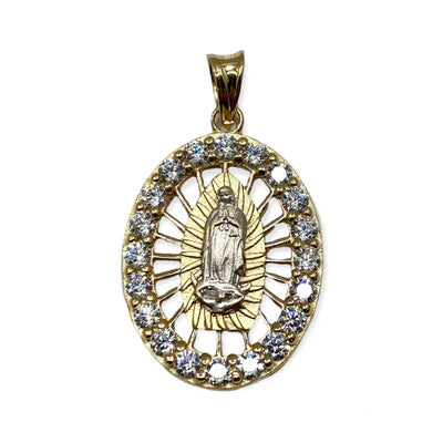 Zirconia Oval Guadalupe / Virgin Mary Pendant (14K)