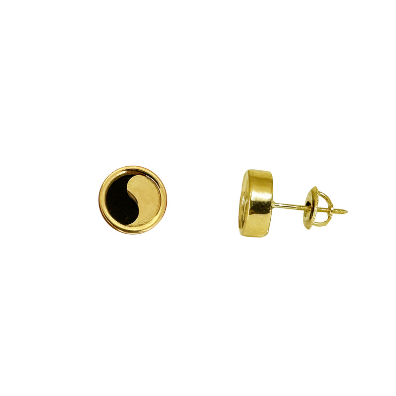 Black Onyx Yin Yang Stud Earrings (14K)