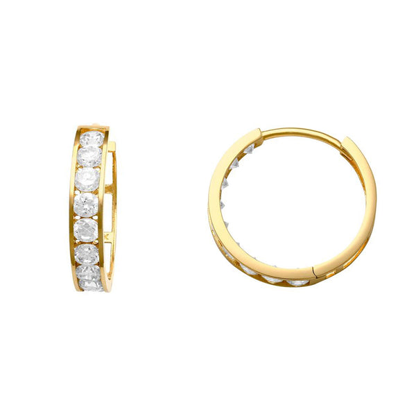 Pave One-Row Huggie Earrings (14K)